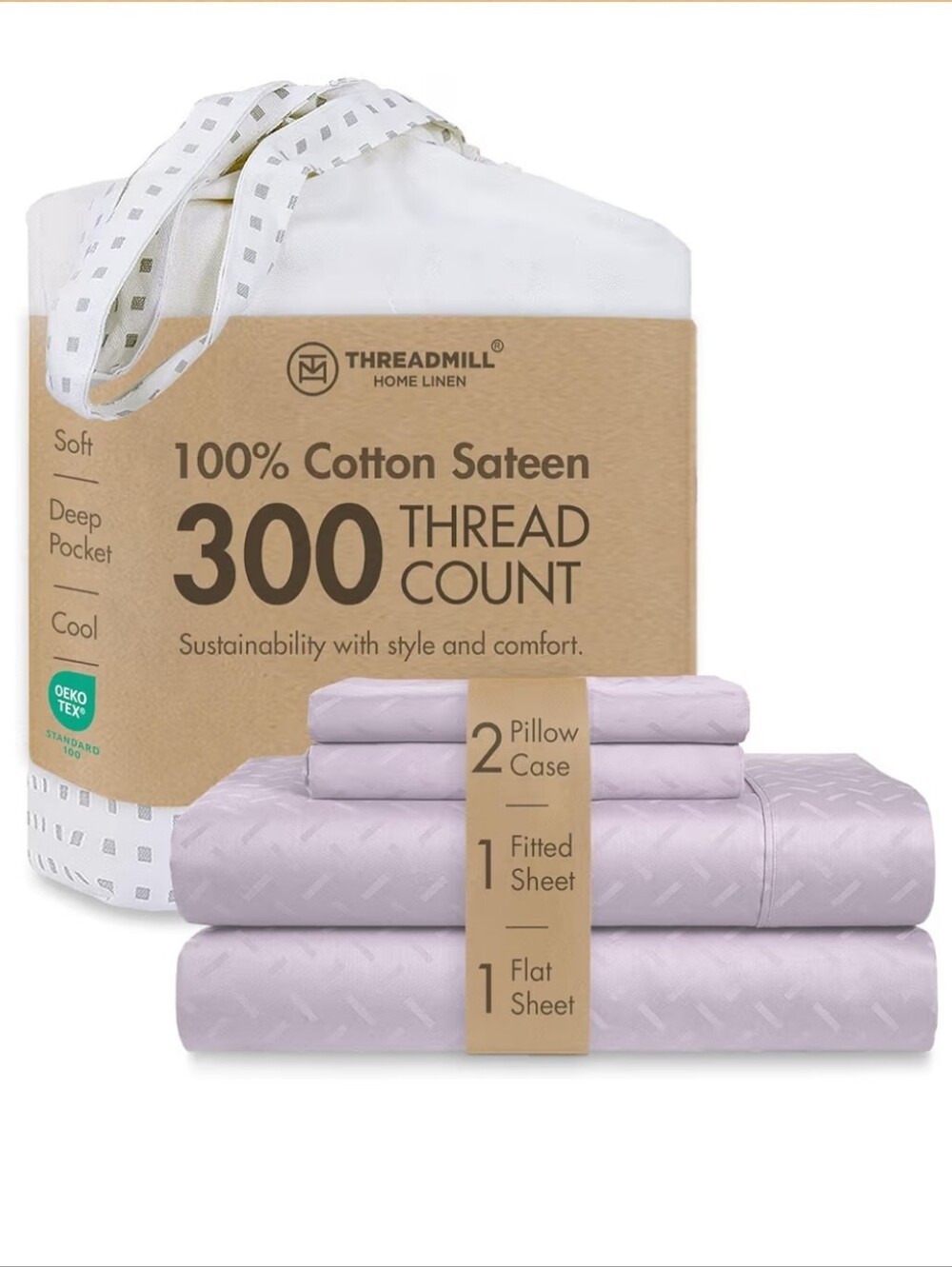 Threadmill 100% Cotton Sheets for King Size Bed 4 Pc Soft Breathable Lightweight